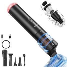 ruwa Car Vacuum Cleaner Handheld Vacuum Cordless, Rechargeable 14,000PA High-Power with 2 Speeds, 300ml Dust Cup, Lightweight, Portable Mini Vacuum for Car, Home, Pet Hair (Black)