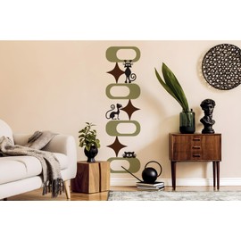 Retro Mid Century Cat in Chains Decal | Modern Art Atomic Cat Decor | Vinyl Home Wall Decal