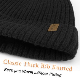 Bequemer Laden Mens Winter Warm Beanie Hats Knitted Slouchy Skull Caps with Fleece Lined for Men Cold Weather, Black, One Size