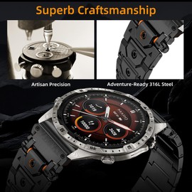 22mm Titan Steel Bands Compatible for Fenix 8 47mm/7/6/5 Band,Quick Fit Rugged Mecha Metal with Folding Clasp for Epix Gen 2 47mm/Forerunner 745/935/945/955/965/45mm Instinct 3/2/MARQ,Men (Black, 22MM)