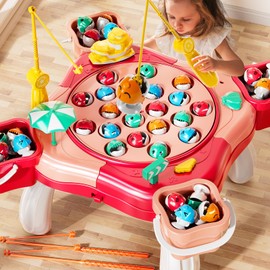 NIPLOOOW Magnetic Fishing Game Toys, Rotating Board Game with Music Including 48 Fishes and 8 Fishing Poles, Party Game Toys for Kids Age 4 5 6 7 8 and Up