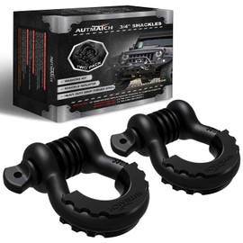 AUTMATCH D Ring Shackle 3/4" Shackles (2 Pack) 41,887Ibs Break Strength - Clevis Shackle with 7/8" Screw Pin and Shackle Isolator Washers Kit for Tow Strap Winch Off Road Vehicle Recovery, Matte Black