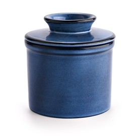 Jersinwei French Butter Dish, Butter Crock for Counter with Water Line, Ceramic Butter Keeper for Spreadable Butter - Chrismas Gift Home Kitchen Decor - Reactive Glaze Collection - Ocean Blue