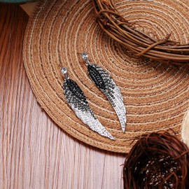 EVER FAITH Women's Austrian Crystal Wedding Angel Wing Pierced Dangle Earrings Black w/Clear