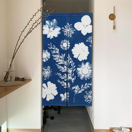 XMJJKUF Japanese Noren Doorway Curtain Window Treatment Door Tapestry Bloomy Flowers Printed Door Curtain for Privacy Partition Divider Kitchen Home Room Decorations 33.5" Width x 70.9" Long (Blue)