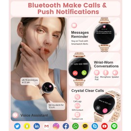 LIGE Ultra-Thin Smart Watch for Women(Answer/Make Calls),1.43" Fitness Tracker Watch with Heart Rate,Clories Tracker 100+ Sports Modes,Always-on Display Women Smartwatch for Android iOS Gold Diamonds