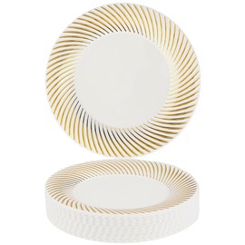 MATANA 80 Premium White Plastic Dessert Plates with Gold Rim, 18cm / 7 Inch - Elegant & Reusable Small Side Plates, Starter Plates for Weddings, Birthdays, Picnic, BBQ, Parties
