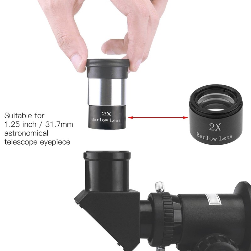 1.25 Inch 2X Magnification M28.6 Thread Barlow Lens for Astronomical