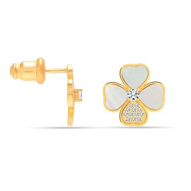 LeCalla 925 Sterling Silver 14K Gold-Plated Mother of Pearl 4 Clover Leaf Stud Earring for Women Teen