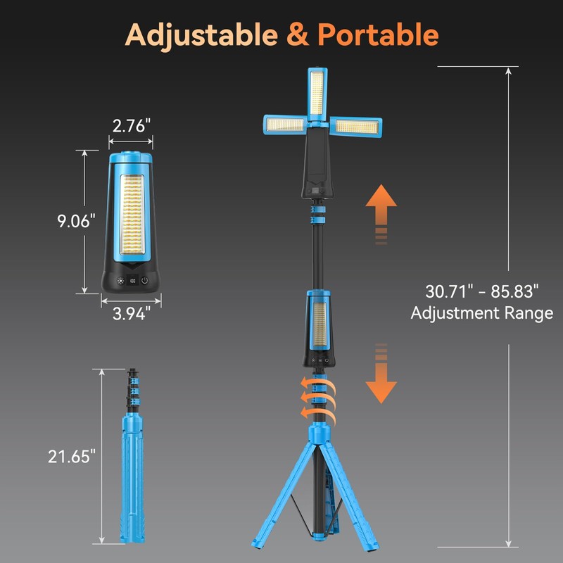 Dimgogo Rechargeable Camping Light with Stand 7ft Max Height, 15000mAh
