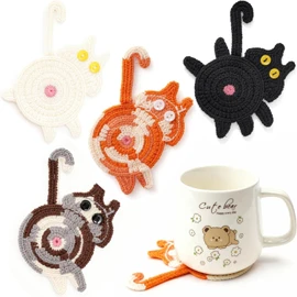 Portavasos para Mesa Absorbentes, 4PCS Posavasos Antideslizante, Protección de Escritorio, Aislamiento Termico Coasters, Posavasos Gato Bonitos para Decorar el Hogar, Aptos para Todo Tipo de Tazas