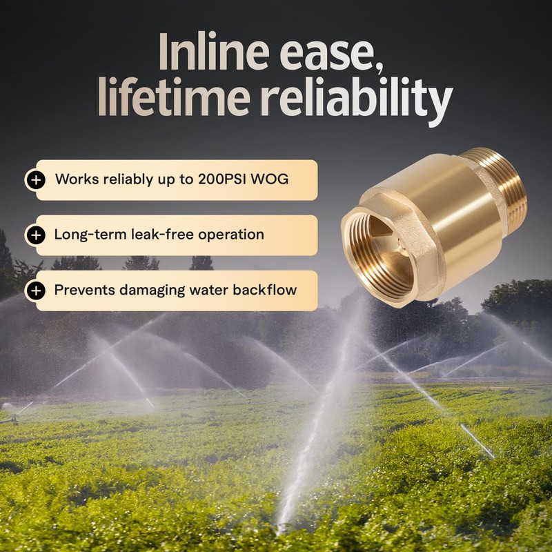 1-1/4 Inch Brass Check Valve, One-Way Non Return In Line