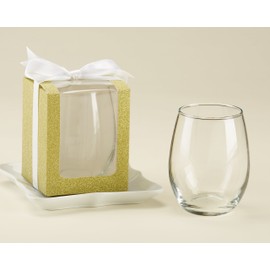Kate Aspen, Gold Shimmer Display Gift Box, Gift/Party Favor, can hold 9 oz. Stemless Wine Glass (Set of 12)