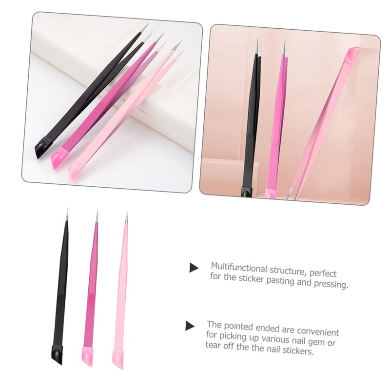 Mikinona 3pcs Dual Ended Nail Tweezers Versatile Press Head Tweezers