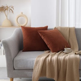 Rythome Set of 2 Rust-Tone Velvet Throw Pillow Covers for Couch and Bed - 20"x20", Clay