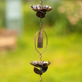 Zaer Ltd. Ornate Hanging Rain Chains (Bronze Finish, Peonies)