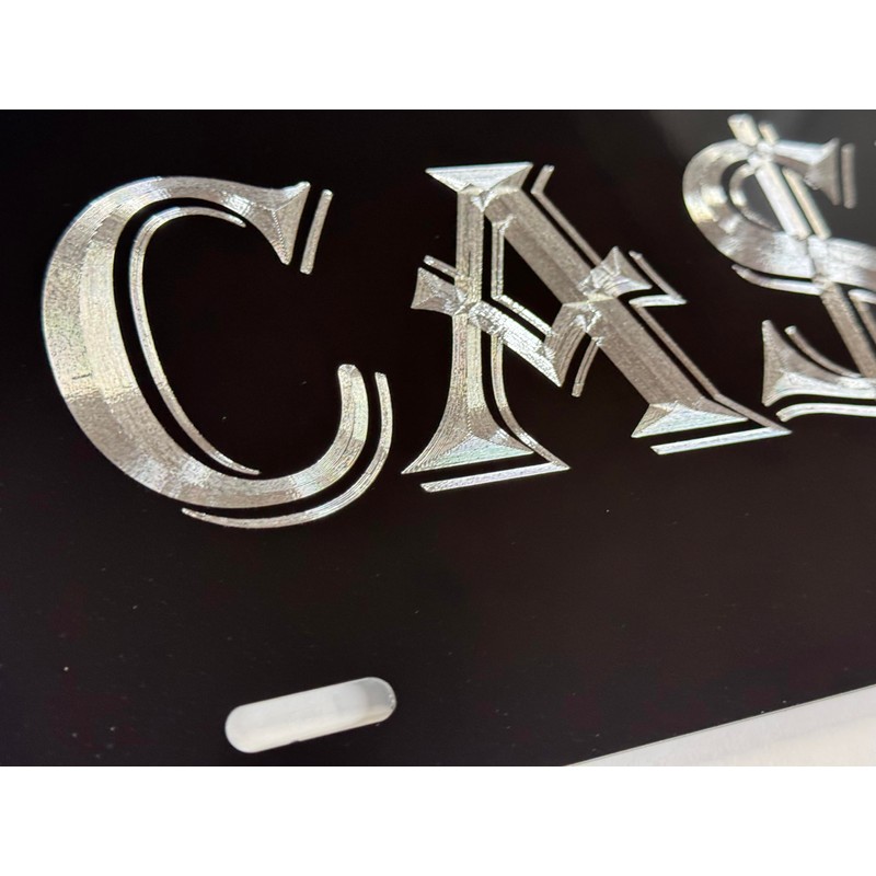 Cash $ Money Car Tag Engraved Gloss Black Silver Etched