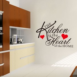 Witkey The Kitchen is The Heart of The Home Red Heart Wall Decal Sticker Art Mural Home Décor Quote DIY