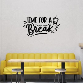 Vinyl Wall Decal Time for A Break Coffee Cafe Cup Phrase Kitchen Stickers Mural Large Decor (g7043) Black
