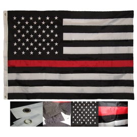 AES 4x6 Embroidered Sewn Thin Red Line USA American 210D Nylon Flag 4'x6' Fade Resistant Double Stitched Premium Penant House Banner Grommets