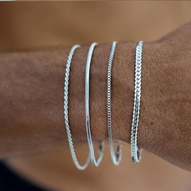 Silver Bracelets for Men Layered Silver Bracelets Mens Silver Bracelet Cuban Link Bracelet Stack Silver Chain Bracelet Trendy Mens Jewelry for Dad Husband Boyfriend