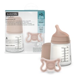 Suavinex Zero Zero Newborn Starter Set Small Anti Colic Baby Bottle + Pacifier, No 1 Spanish Baby Bottle Brand, Minimizes Bottle Rejection & Nipple Confusion, Adaptable Flow - Medium