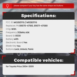 Beefunny Key Fob for Toyota Prius 2004-2009 (only for Black Logo) No Keyless Entry Remote Control MOZB21TG P/N:89070-47180 Semi-Intelligent Key