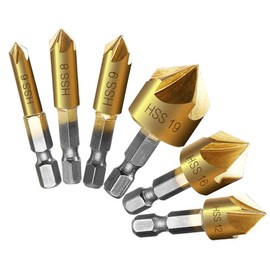 Beenle-Icey 6-Piece Countersink Set Hexagonal Countersink Drill Bit 90° Angle Chamfer for Metal Wood with Countersunk Drill Titanium Coatings 6/8/9/12/16/19 mm