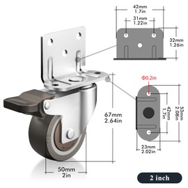 ANDUTEES Side Mount Casters, 2 Inch Furniture Wheels, L-Shaped Rubber Casters Set of 4, 360-Degree Locking Swivel Top Plate Castor Wheels for Furniture, Baby Bed, Kitchen, Cabinet, Table