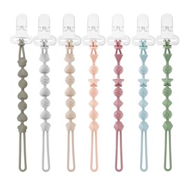 PandaEar Juego de 7 cadenas para chupete de bebé de silicona, diseño completo, cadena para chupete para niños y niñas, soporte universal para juguetes