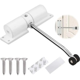 Automatic Spring Door Closer, Adjustable Door Spring Closer for Interior Door, Quiet Auto Door Closing for Door Weights 20-35kg, with Adjusting Rod and Screws (White)