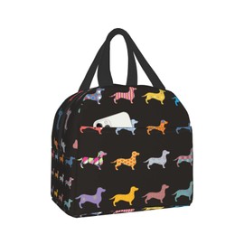 Hitamus Dachshund Dog Insulated Lunch Bag for Women, Reusable Lunch Box with Front Pocket Leakproof Cooler Tote Bag for Office Picnic Travel