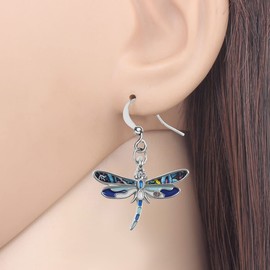 DALANE Enamel Alloy Flying Dragonfly Earrings Dangle Summer Insects Jewelry for Women Girls Kids Charms Gifts (Blue)
