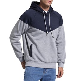 Niceif Men's Midweight Fleece Pullover Hoodies Casual Color Block Hooded Sweatshirt with Pockets, Navy LightGrey S