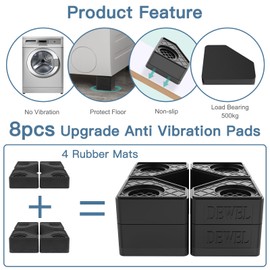SEISSO Anti Vibration Pads for Washing Machine Support, Pedestal for Washer and Dryer with 1100 lbs Weight Capacity, Double Heighten Washing Machine Foot Pads for Anti Slip Protect Laundry Room Floor