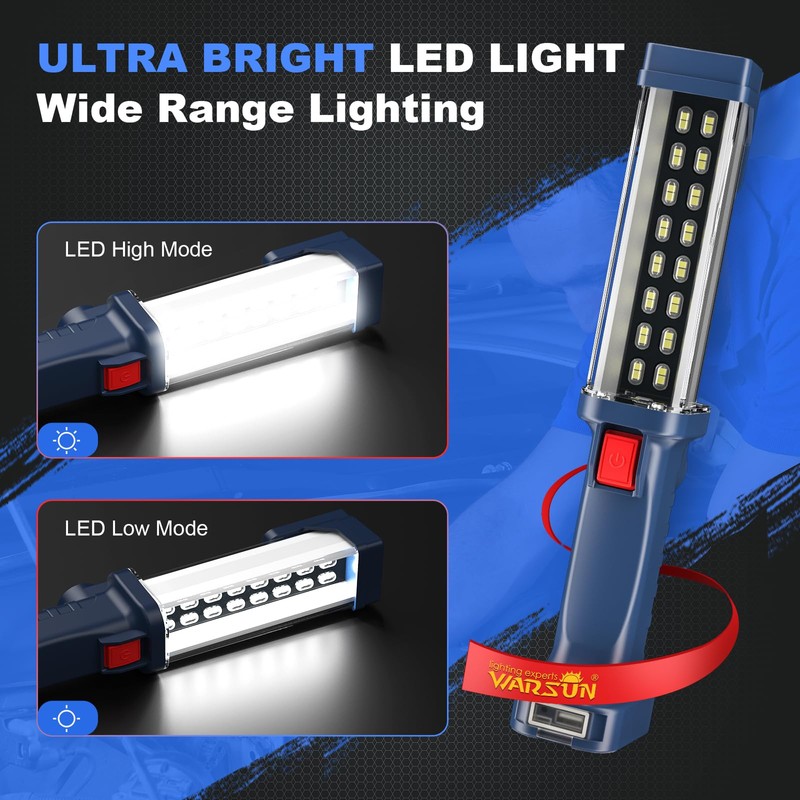 WARSUN LED Work Light Rechargeable, Portable Mechanic Trouble Light with1200