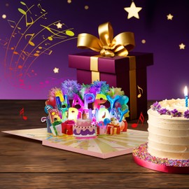 Magic Ants Musical 3D Pop Up Birthday Card with Light - 3D "Happy Birthday" Card with Pure Melody "Happy Birthday" - Unique Greeting Card with Envelope for Men, Women, Kids, Family