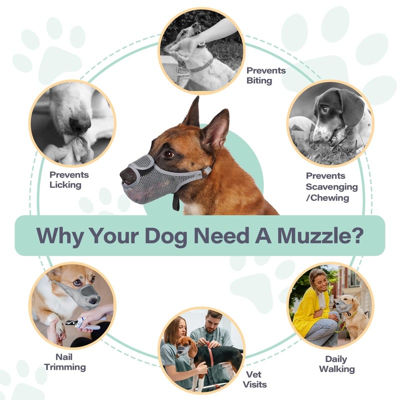LUCKYPAW Dog Muzzle for Large Medium Small Dogs, Patented Mesh