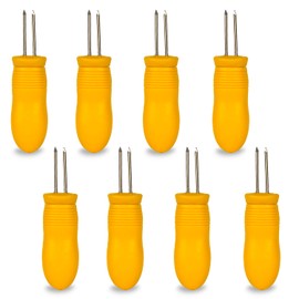 8 Jumbo Corn Skewers - Stainless Steel Cob Forks Holders, Twin Prong Sweetcorn Holders for Home and Camping, BBQ Grill, Barbecue (8 Jumbo Grip Skewers)