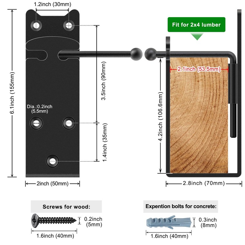 2x4 Door Barricade Brackets, Heavy Duty Door Security Bar Brackets