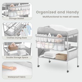 SEA PUNK Portable Baby Diaper Changing Table, Foldable Diaper Changing Station, Waterproof Changing Table Height Adjustable Changing Station for Infant and Nursery, Mobile Changing Station