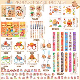 Sliner 146 Pcs Capybara Party Favors Capybara Party Supplies Stationery Set with Gel Pen Pencil Case Keychain Blind Boxes Brooch Slap Bracelet for Back to School Birthday Goodie Bag Stuffers