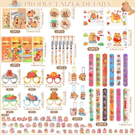 Sliner 146 Pcs Capybara Party Favors Capybara Party Supplies Stationery Set with Gel Pen Pencil Case Keychain Blind Boxes Brooch Slap Bracelet for Back to School Birthday Goodie Bag Stuffers
