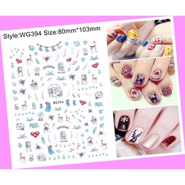 Christmas Reindeer Santa Tree Snow Snowman Bear Penguin 3D Nail Sticker Wg394 for Nails Design Nail Art Stickers Decals Supplies Manicure Tips Sticker Colorful for Nail Decorations