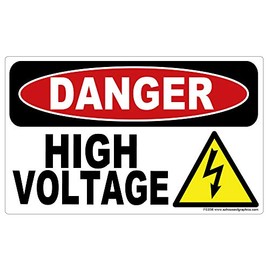 Danger High Voltage Stickers (5 x 3 inch - 1 Pack) Warning Signs Electric Shock Sticker for Electrical Panel Labels, Outdoor Breaker Box Labels Stickers, Voltage Box & Electric Fence Sign Warning