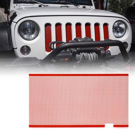 Xprite Red Aluminum Alloy Mesh Grill Inserts Compatible with 2007-2018 Jeep Wrangler JK JKU Original Front Hood Matte Grille Grid