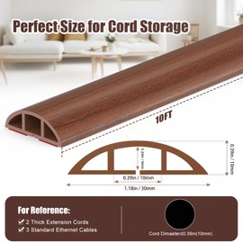 Eapele Floor Cord Cover 10 ft, Wood Brown Floor Cable Cover Self Adhesive Cable Protector, Prevent Trip Hazard for Home Office or Outdoor Settings, Cable Cavity 0.47" (W) x 0.27" (H)