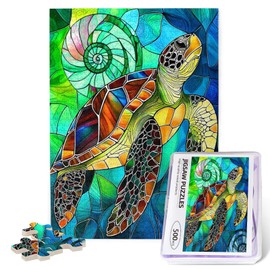 Sea Turtle Jigsaw Puzzles 500 Pieces for Adults, Ninja Sea Turtle Puzzle Glass Style, Blue Ocean Turtle Challenging Family Activity Puzzle, Perfect for Game Nights-DIY Home Wall Decor Art Puzzles