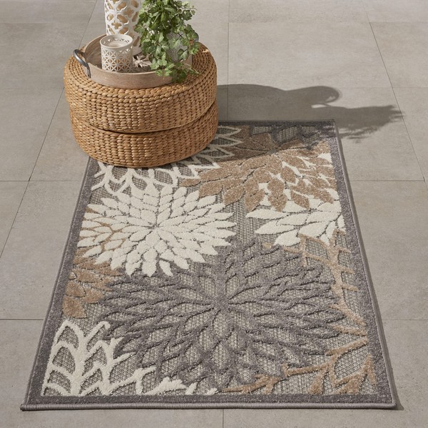 Nourison Aloha Indoor/Outdoor Area Rug 2' 8" x 4', Natural, Rectangular Tropical Botanical Easy-Cleaning Non Shedding Bed Room Living Room Dining Room Deck Backyard Patio