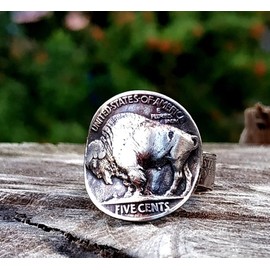 MayiaHey Buffalo Ring, Vintage Bison Ring for Men, Norse Viking Bull Animal Ring Taurus Bull Jewelry, Celtic Bull Five Cents Coin Ring Hip Hop Bull Band Ring Retro Punk Bull Ring for Boys